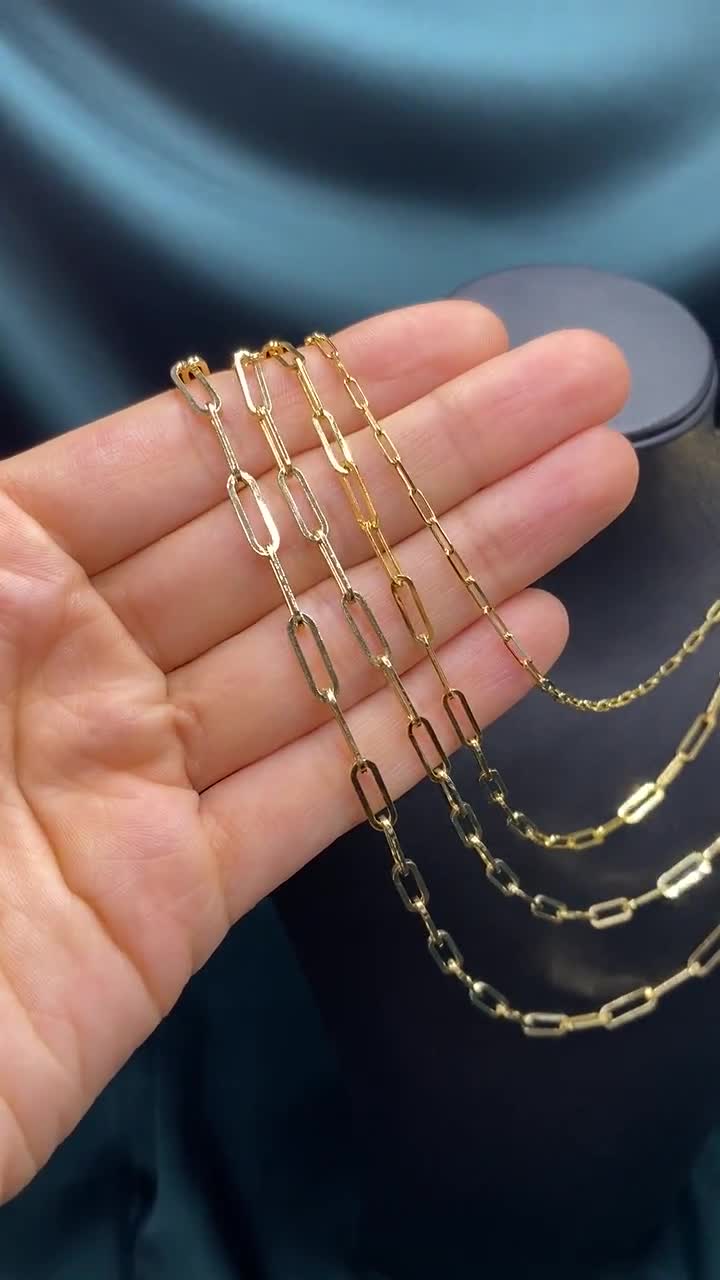 ソリッド 14k ゴールド ペーパークリップ チェーン ネックレス 2 mm