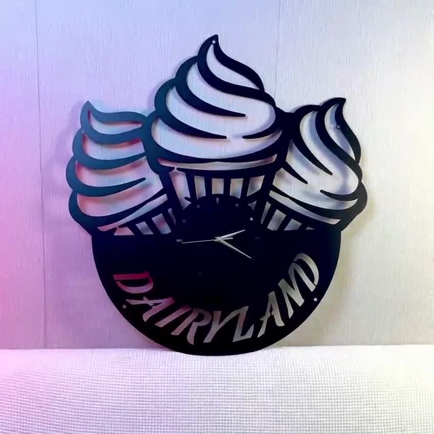 Custom Ice Cream Metal Wall Clock, Personalized Ice Cream Shop