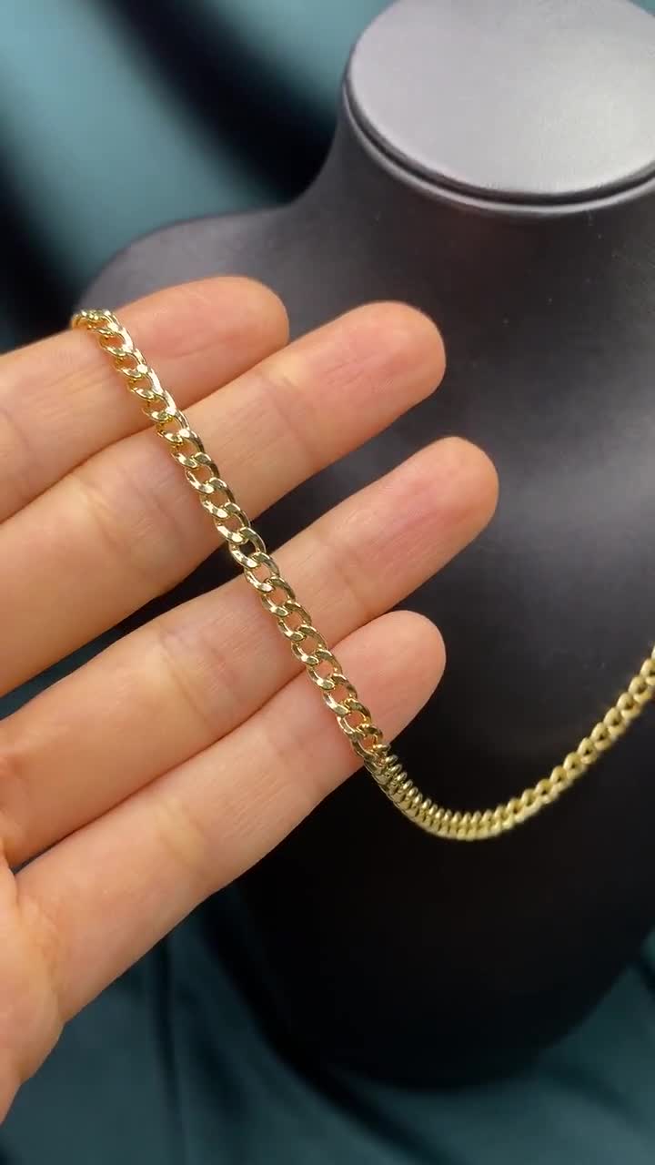 KRONIC Gold and Jewelry マイアミキューバンチェーン 本物の14Kゴールドマイアミキューバンリンクチェーンネックレス4mm
