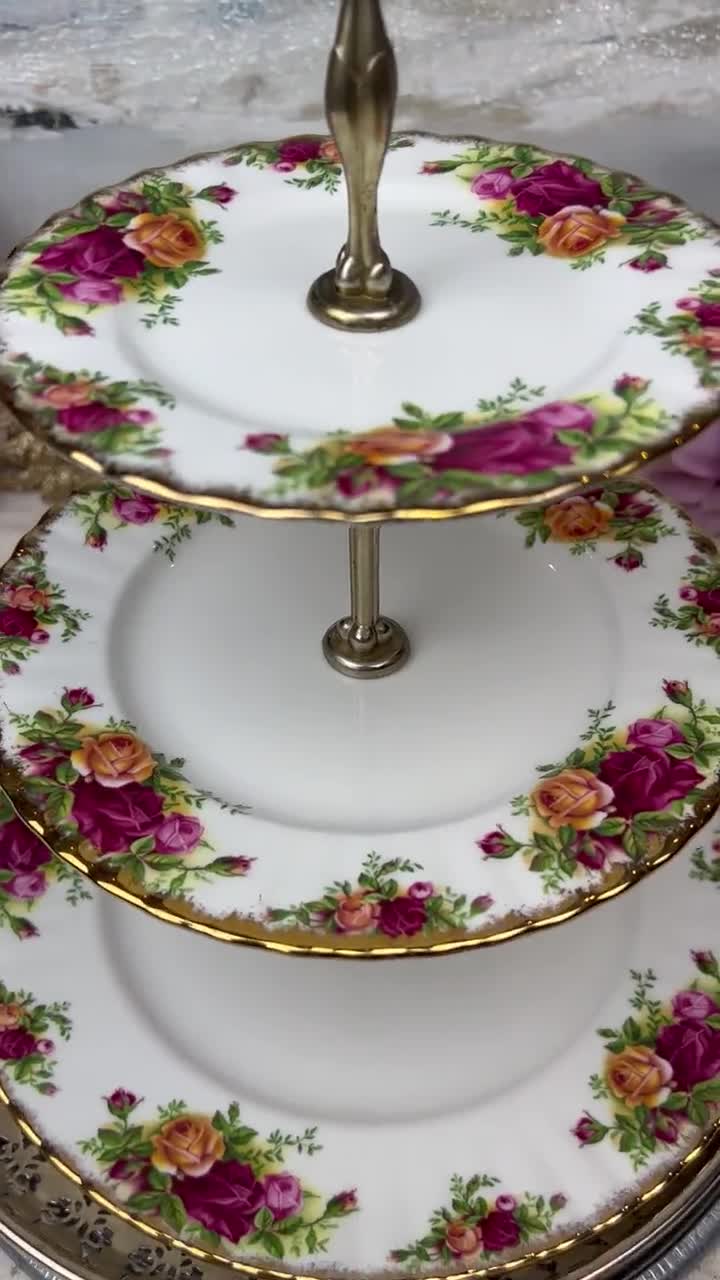 Vintage Royal Albert Old Country Roses Three Tier Cake Stand