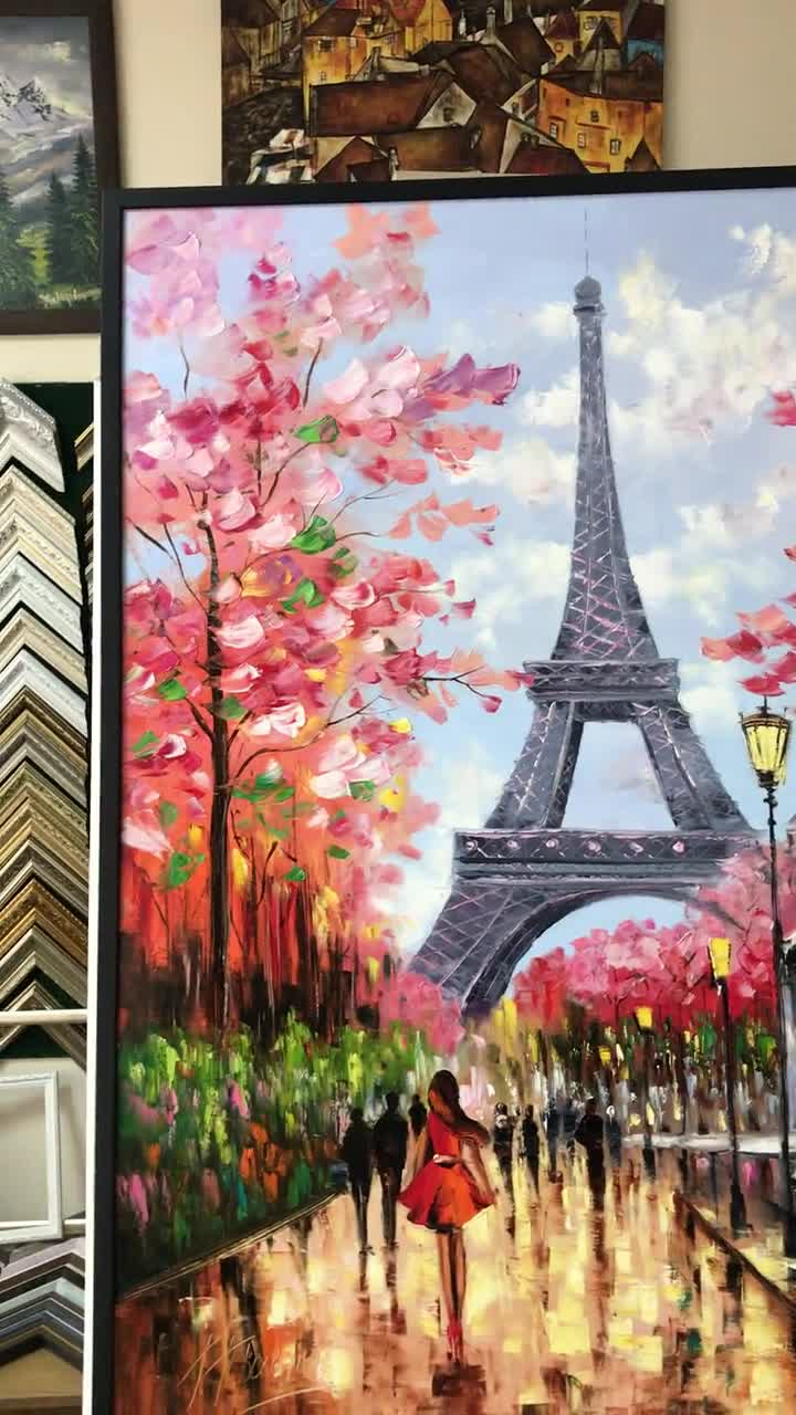 オリジナルのパリの街並みの油絵：エッフェル塔のアートワーク、パリの