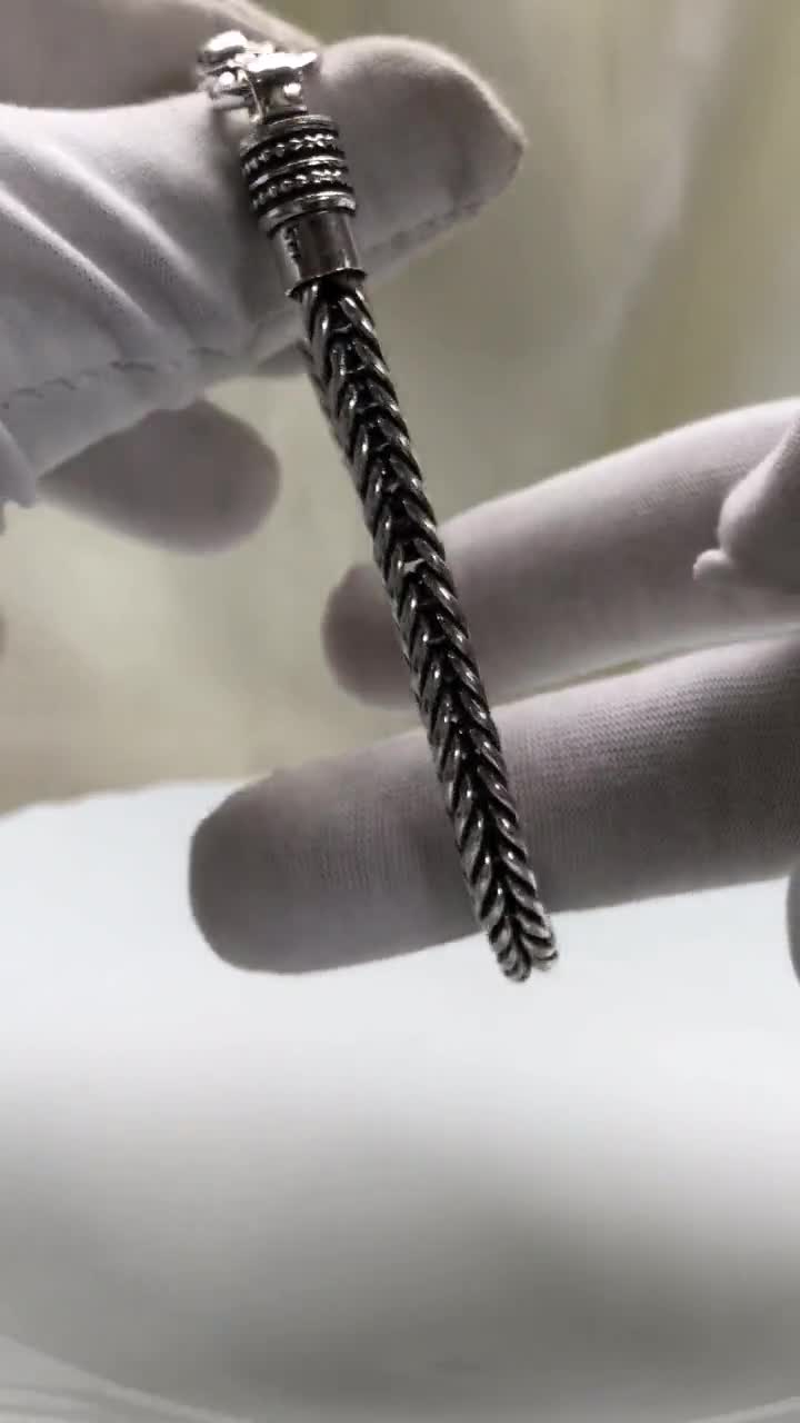 Men's 925 Sterling Silver Foxtail Bracelet, 6mm Oxidized Bali
