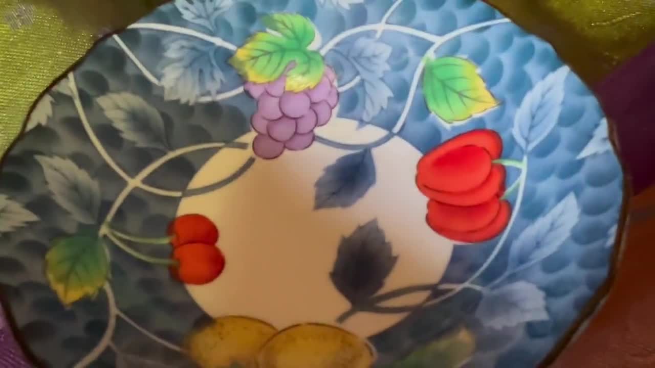 ヴィンテージ有田焼和食器：寿山窯 フルーツデザイン コバルト縁