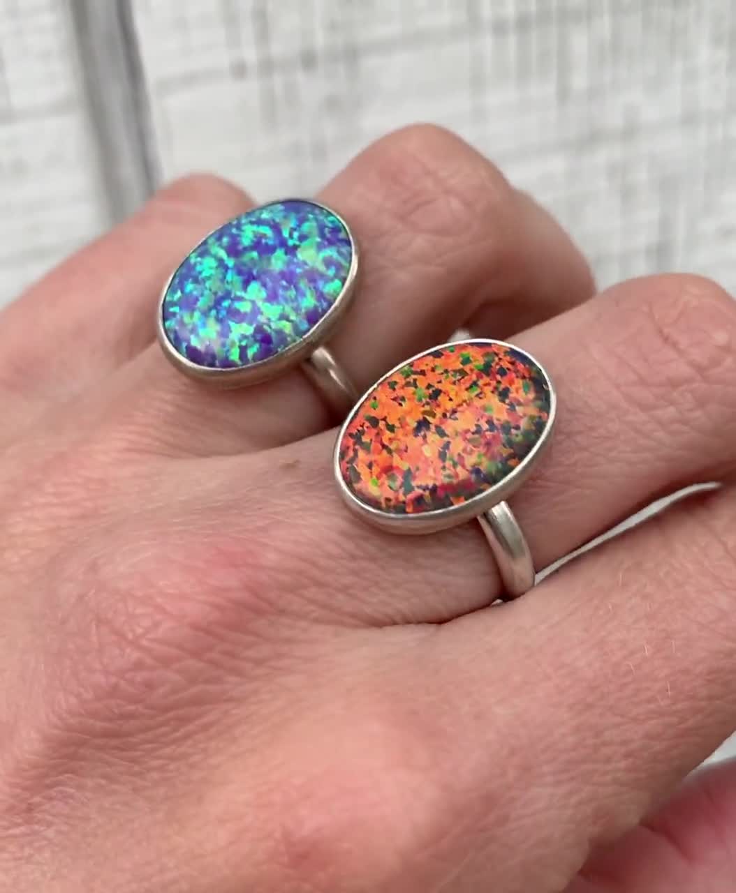 Sparkly Light Turquoise Simulated Opal Sterling Silver Ring