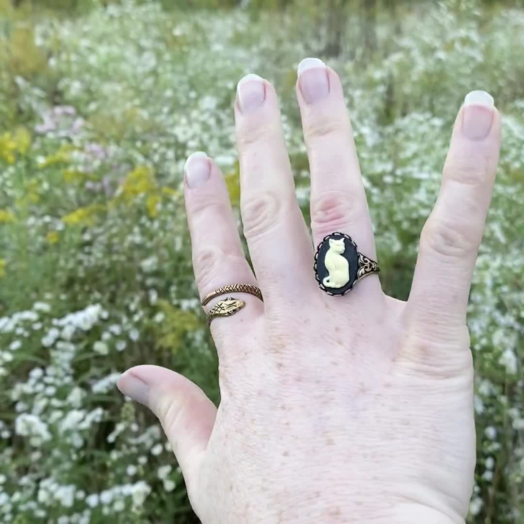Black Cat Ring in Silver or Antiqued Brass, Witchy Silhouette