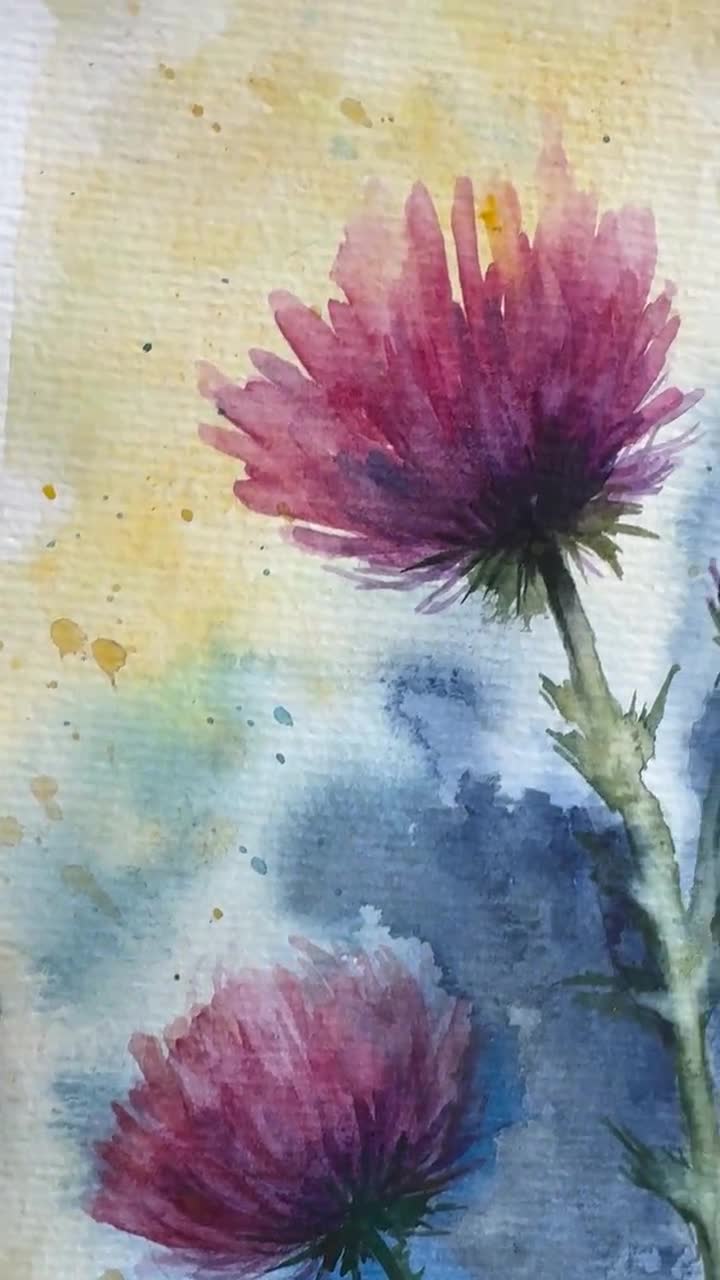 スコットランドのアザミのオリジナル水彩画：8x6の花の壁アート - Etsy