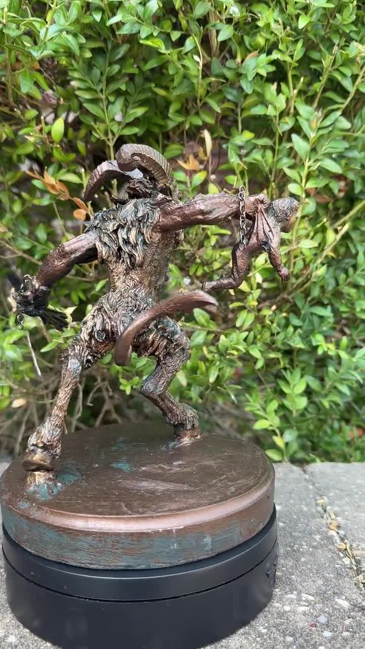 Krampus III Statue, Hand Painted Resin Sculpture, Bronze Finish