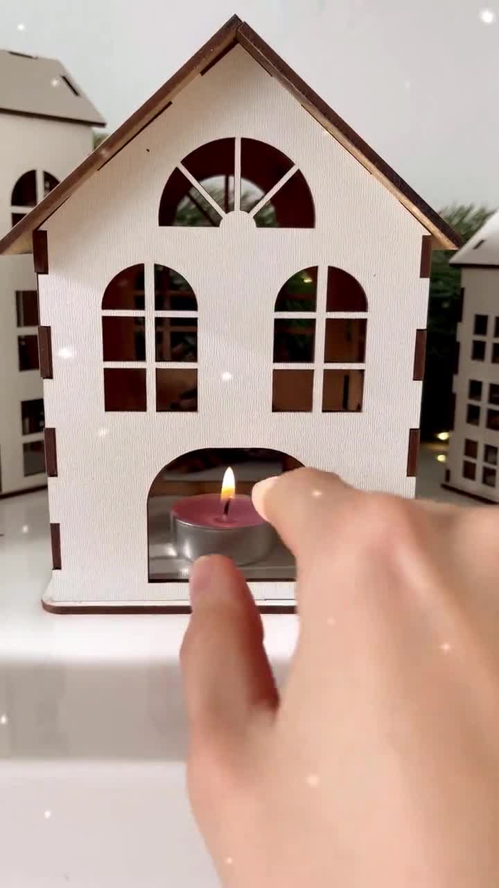 LEDライト付きホワイト木製クリスマスビレッジセット - Etsy 日本