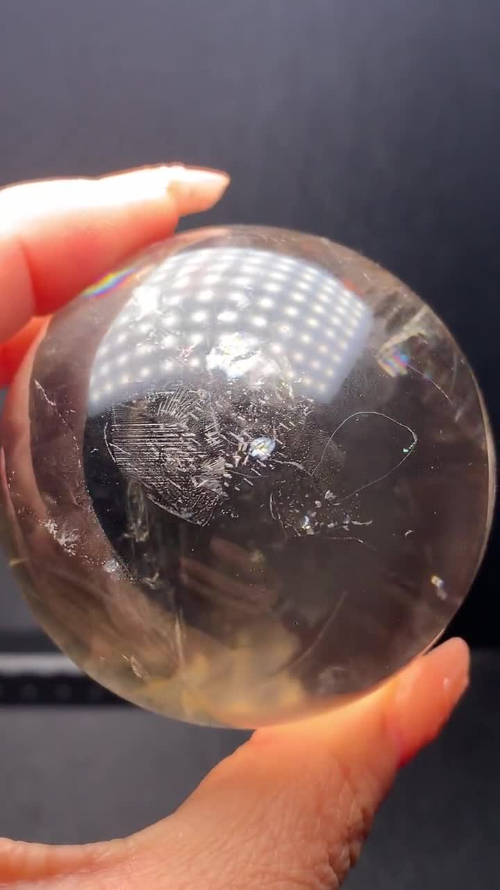 レア　高品質　スモーキークォーツ　卵　egg スタンド付き　虹 虹色のインクルージョン入り天然スモーキークォーツ水晶球（58mm