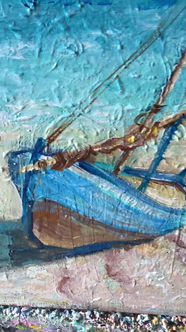 ボートの絵、航海をテーマにしたアート作品、オリジナルアクリル画