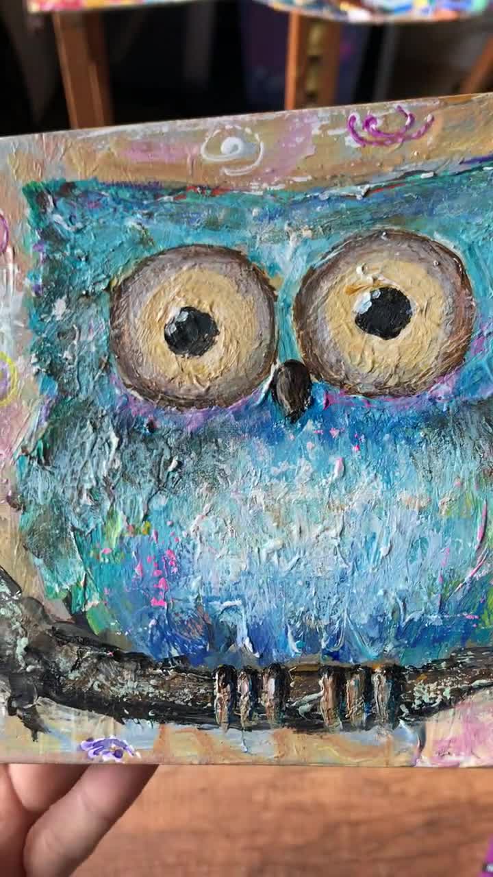 フクロウの絵画 アクリルオリジナル キャンバスに描かれたペットの絵画