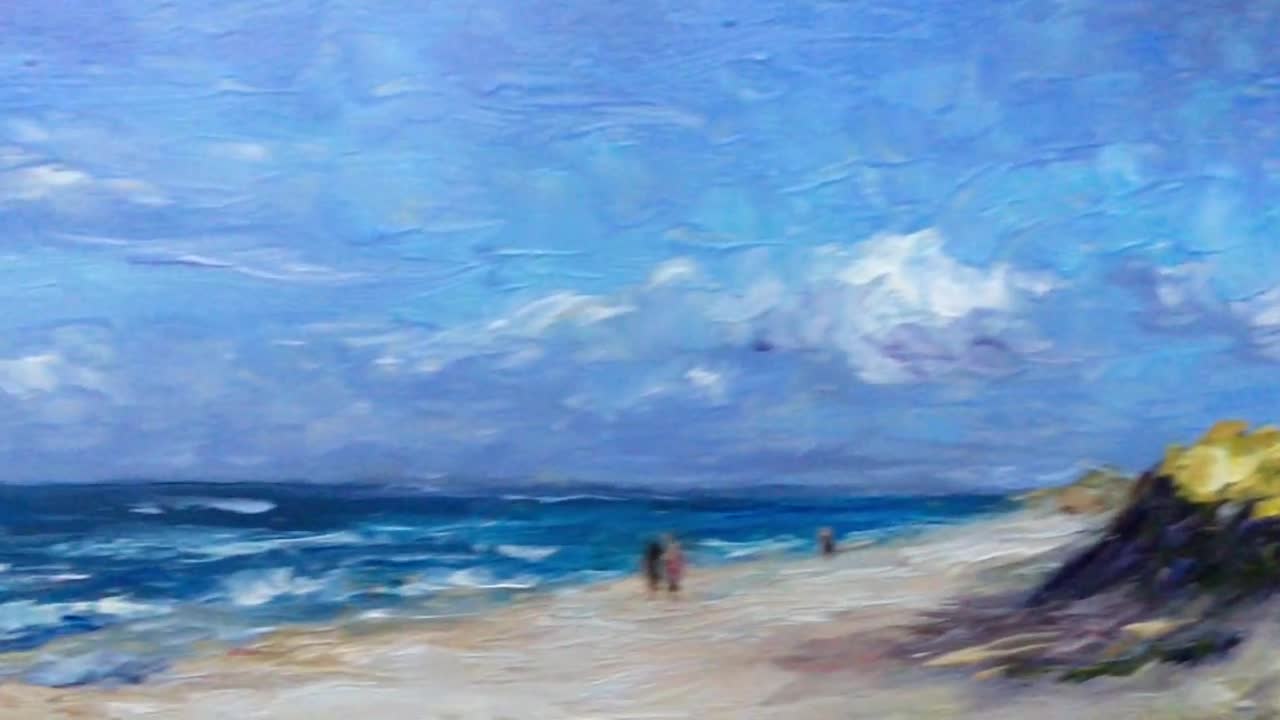 ビーチ油絵オリジナル、海の海岸、海岸の静けさ、フロリダの砂丘と海の