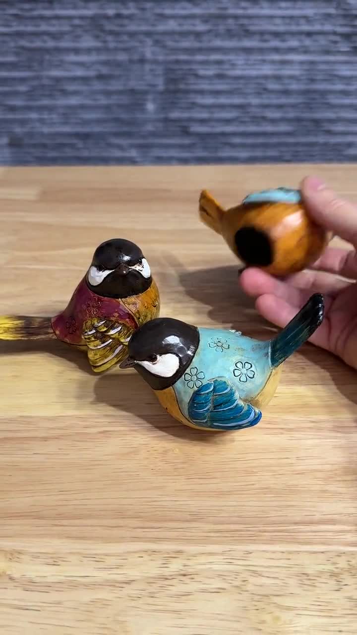 Hand Painted Birds, Spring Garden Decor, Italian Sparrow Figurines