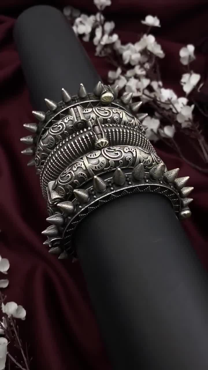 Oxidized Silver Kada Bangle Set: Indian Ethnic Tribal Jewelry - Etsy