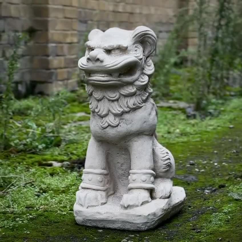 狛犬 石獅子 獅子像 石製 置物 対 12*12*20cm 庭用の大きなコンクリート製守護獅子像 伝統的な中国の狛犬の彫刻 耐久