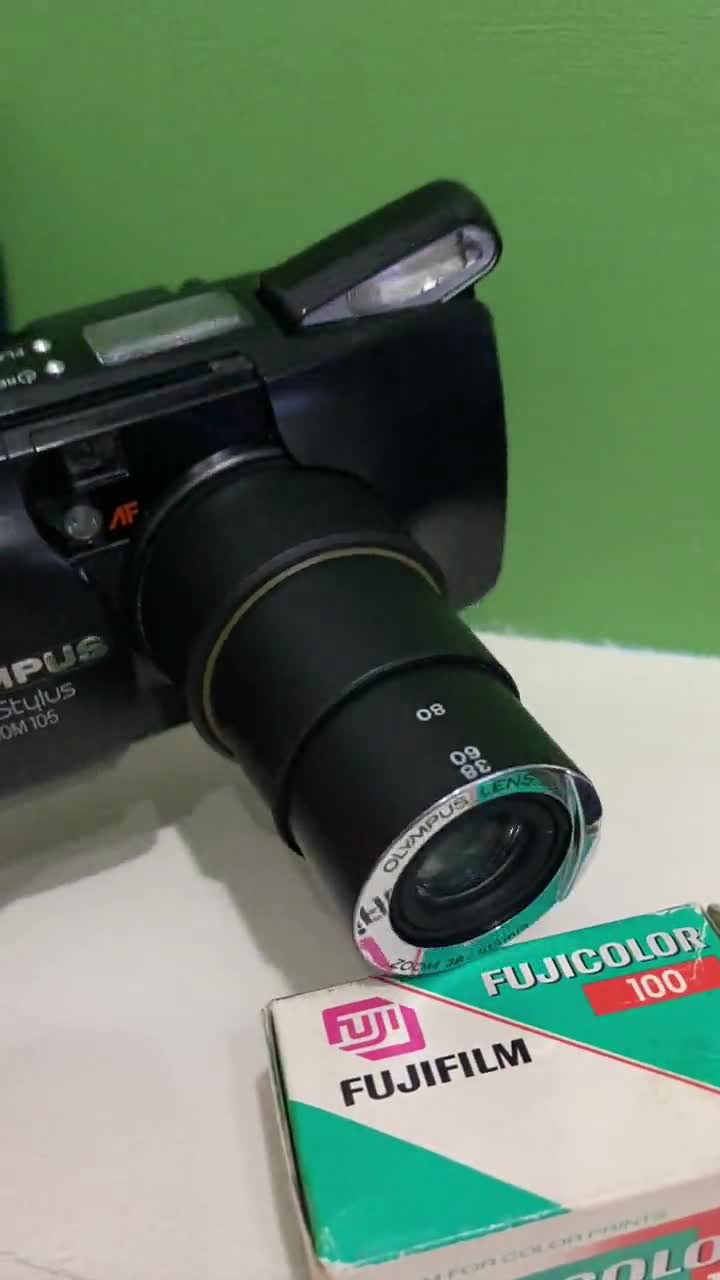 Vintage Olympus Stylus Zoom 105: 35mm Film Camera, Black, With