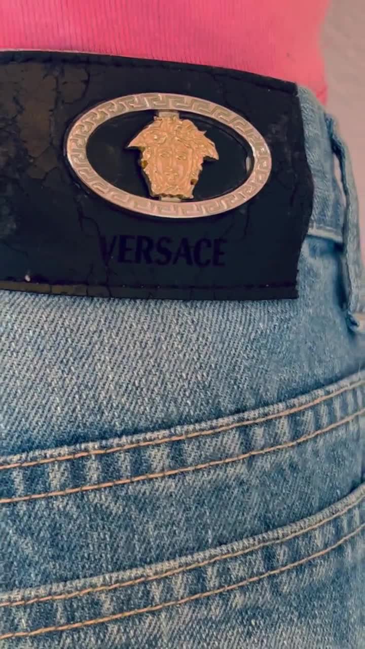 Vintage 90s Gianni Versace Couture Jeans Medusa Head Embroidered