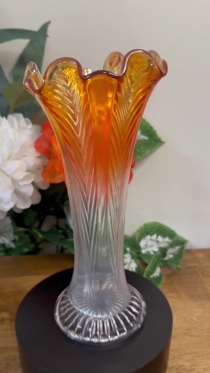 Fenton Swung Vase Marigold Carnival Glass Clear Base Vintage Art