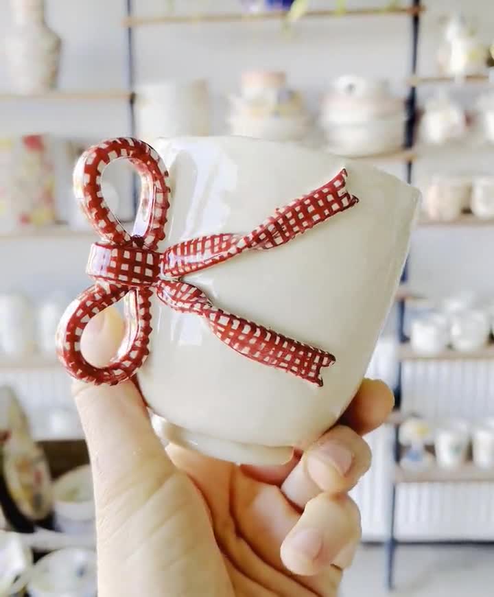 リボン付き手作り陶器マグカップ - Etsy 日本