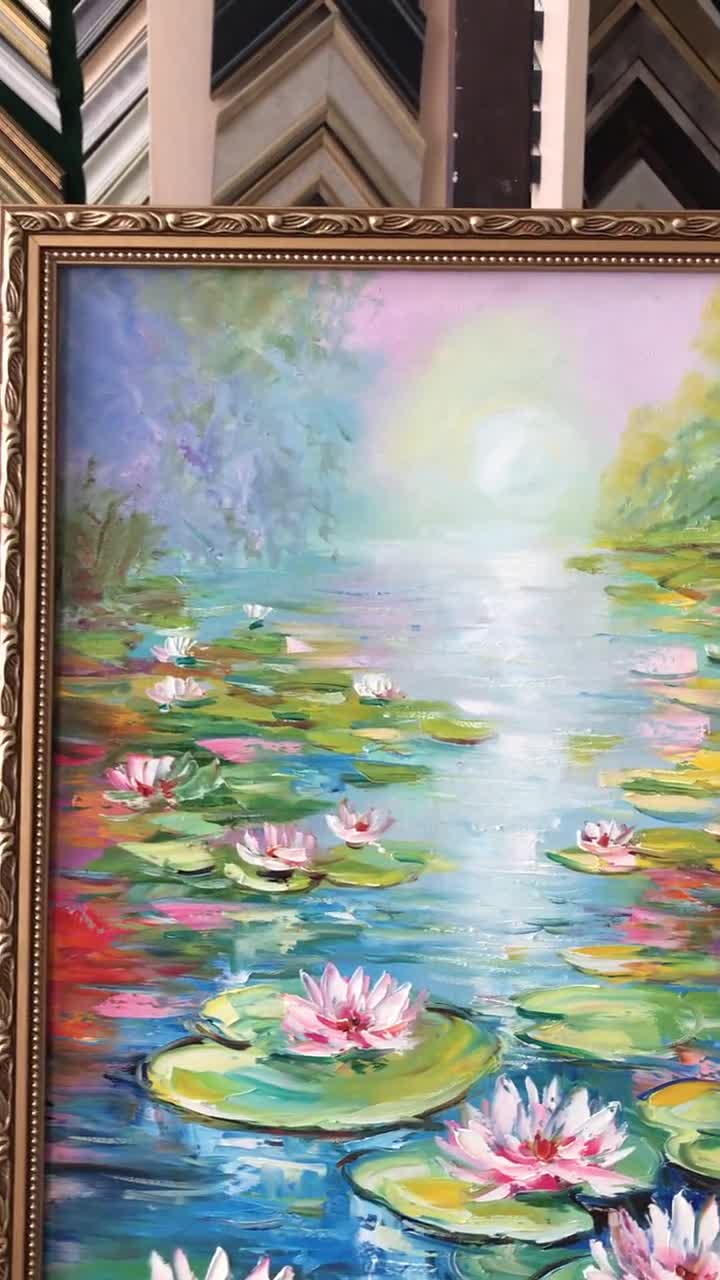 クロード・モネの絵画 オリジナル睡蓮の池のアート ピンクの蓮の花の