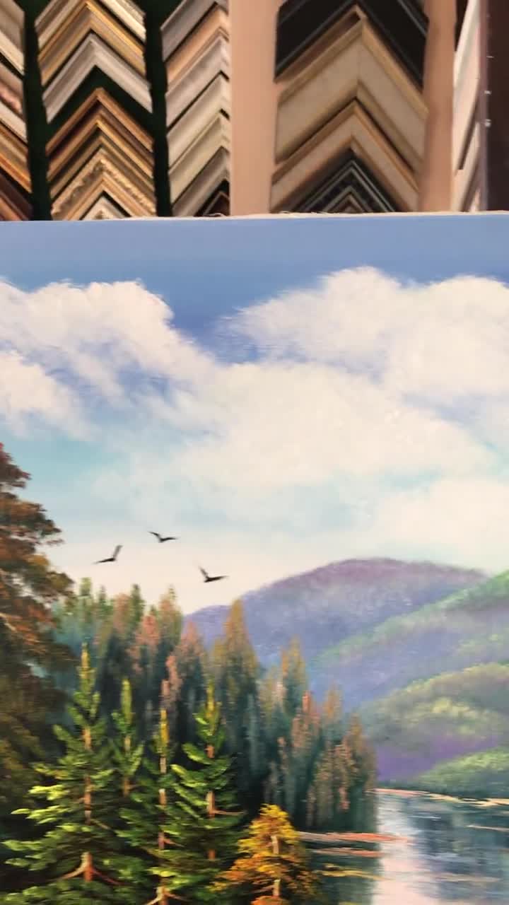 秋の風景油絵、山と湖、木々、秋の森のパノラマ壁画、風景装飾 - Etsy 日本