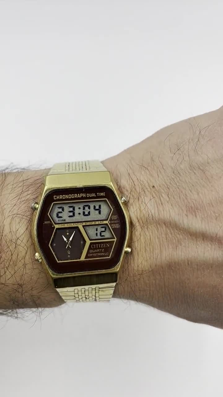 1980年代のヴィンテージ シチズン アナデジ ウォッチ、ゴールド