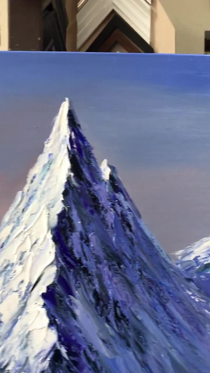 キャンバスに描かれたエベレストの絵画、ヒマラヤ山脈の絵画、ブルー