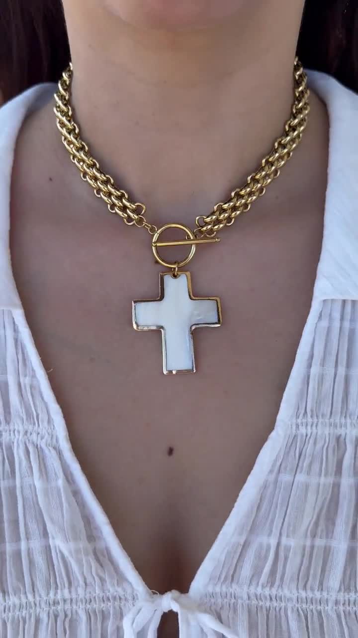 Oversized Cross Necklace, Large White Cross Necklace, Chunky Thick