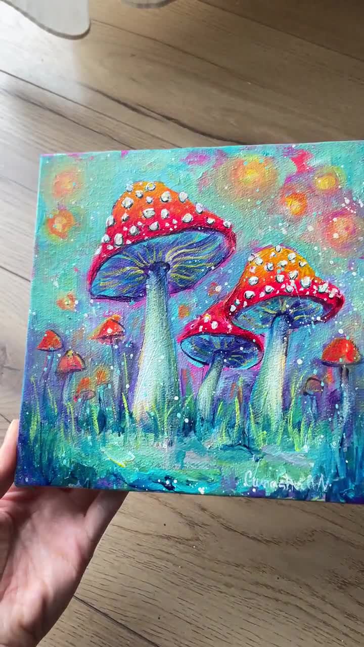 アマニタ茸の絵画 ベニテングタケ 赤いマジックマッシュルーム