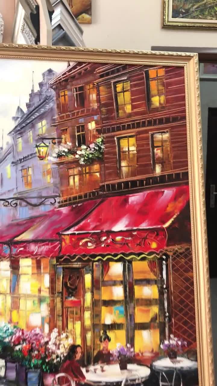 パリの愛の油絵 オリジナルの赤い傘の絵画 エッフェル塔のアート パリ