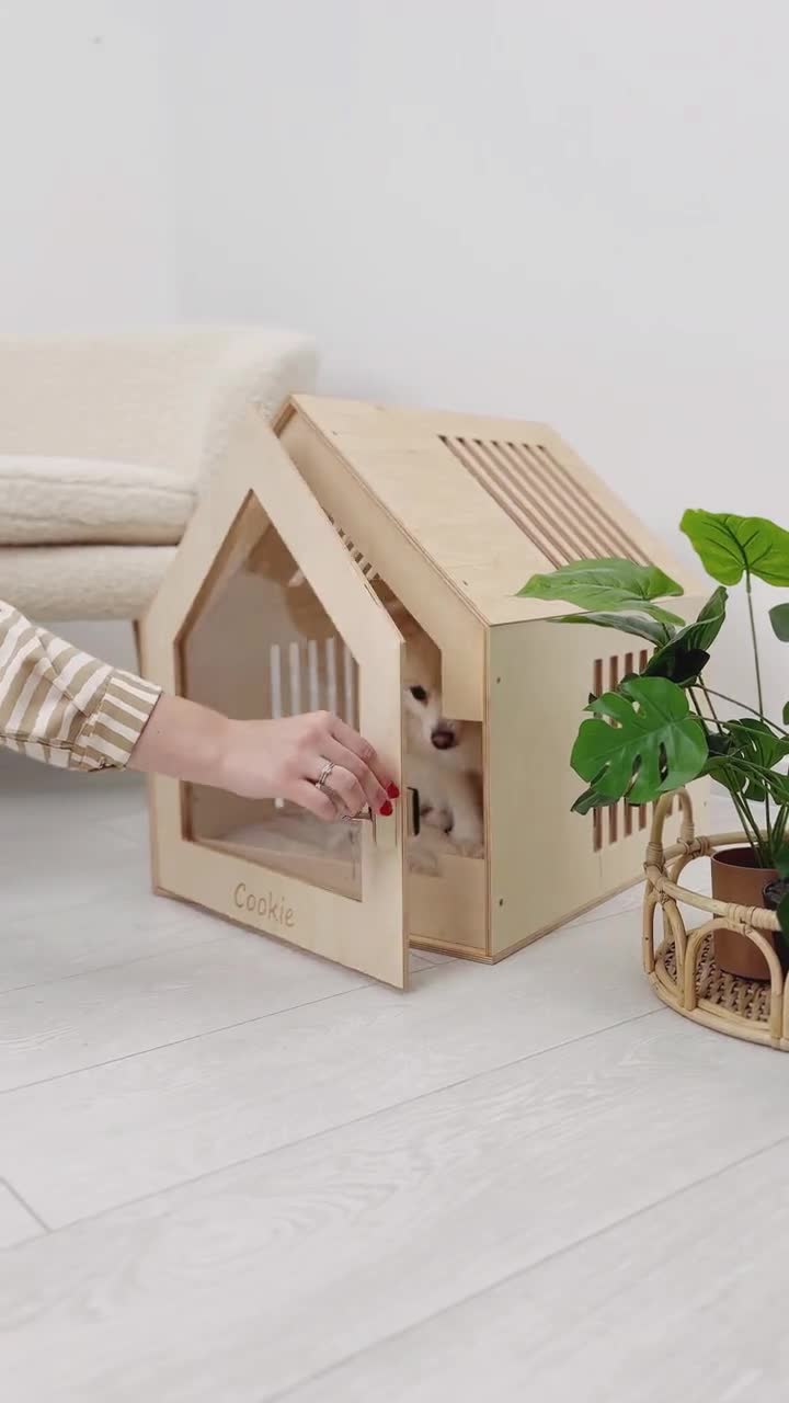アクリルドア付きモダン犬小屋、犬用クレート家具、モダン犬小屋、屋内