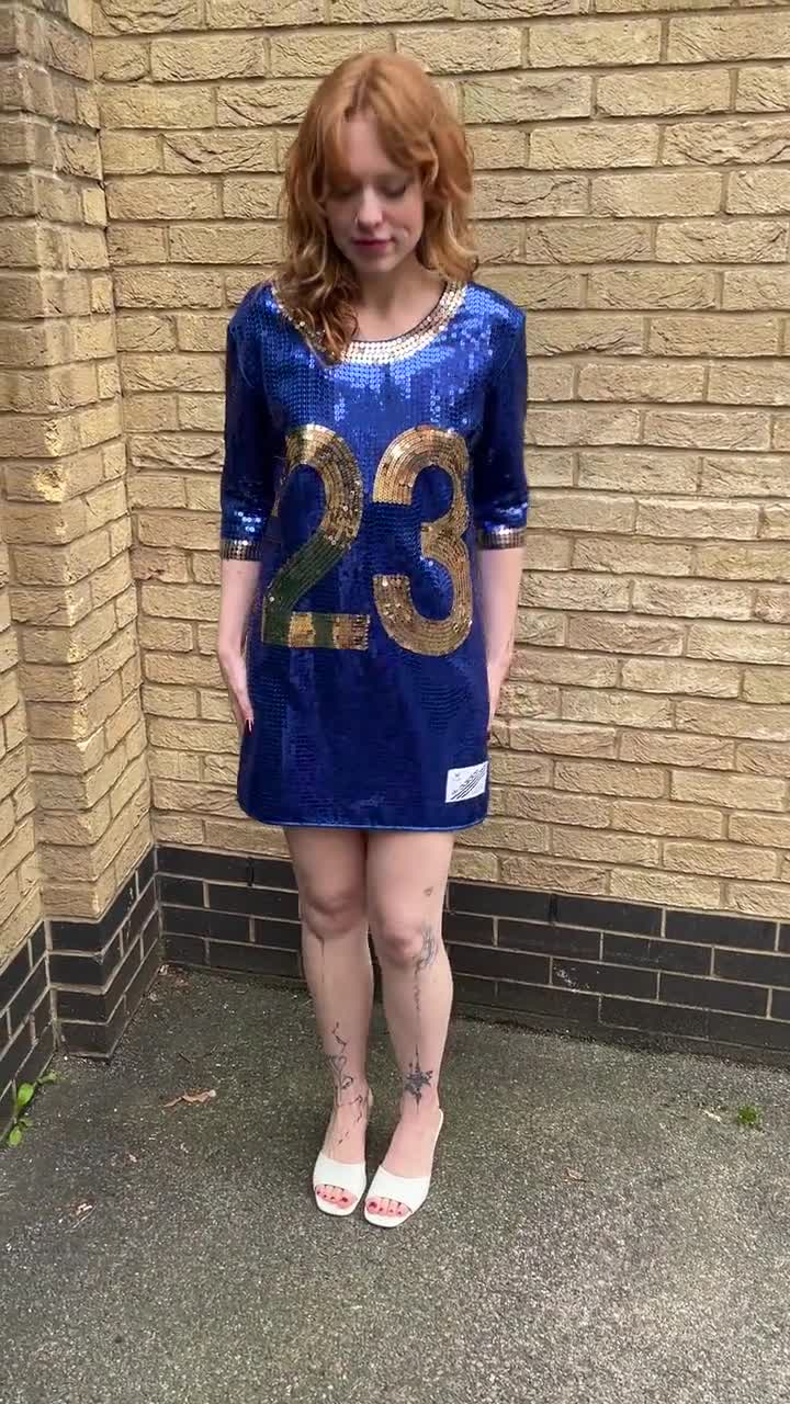 jeremy scott jersey dress RARE Y2K Adidas Blue Sequin Sports Party A-Line