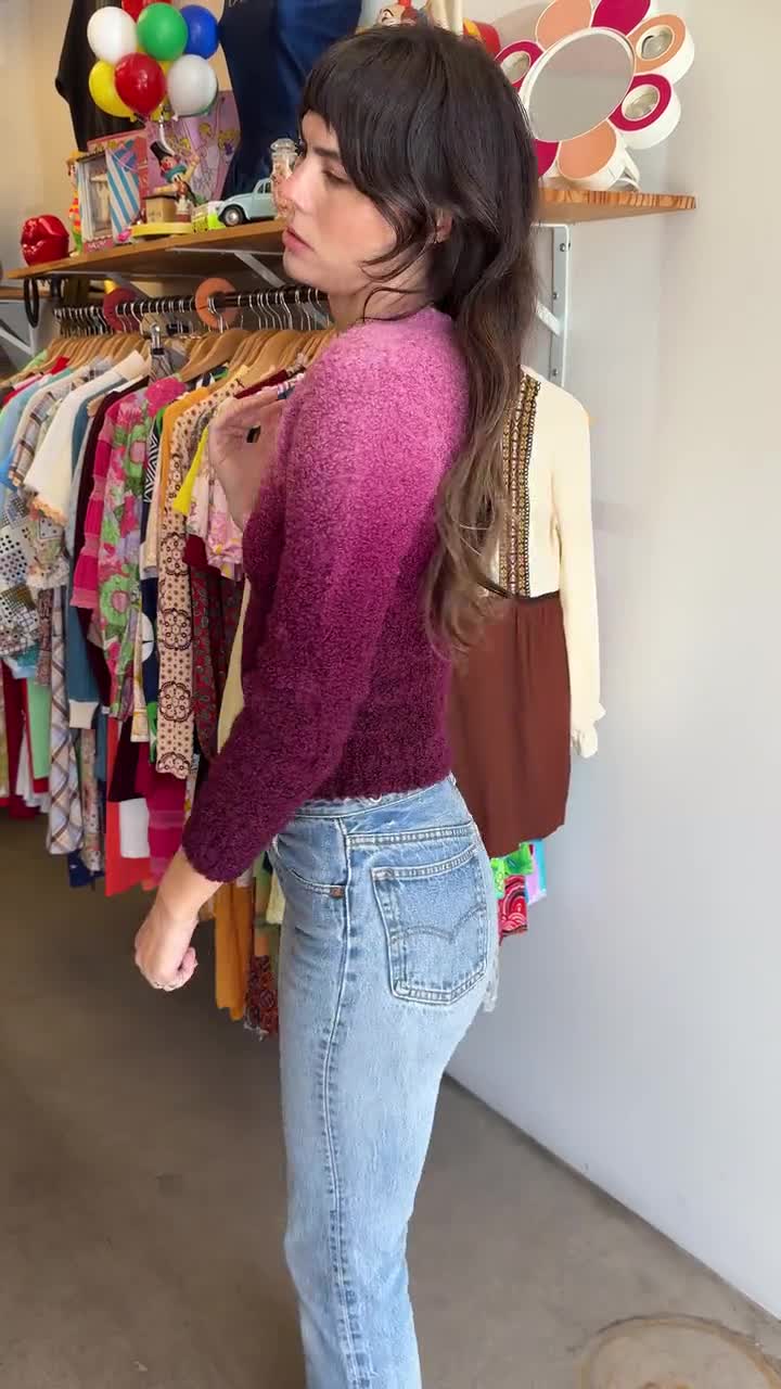 80s PURPLE GRADIENT Sweater / Vintage Deadstock Chego Ombre Knit