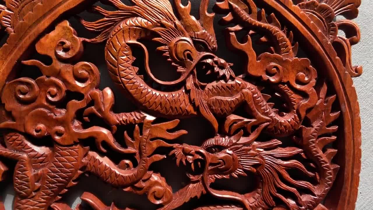 中国の龍の壁飾り、龍の壁アート、木彫り、中国の龍、手彫り、神秘的な