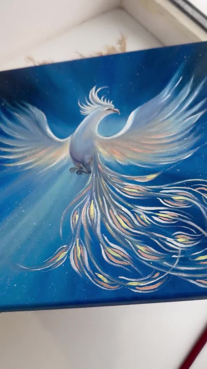 Phoenix Rising Oil Painting: Impasto Fairytale Art, 10x10 Canvas