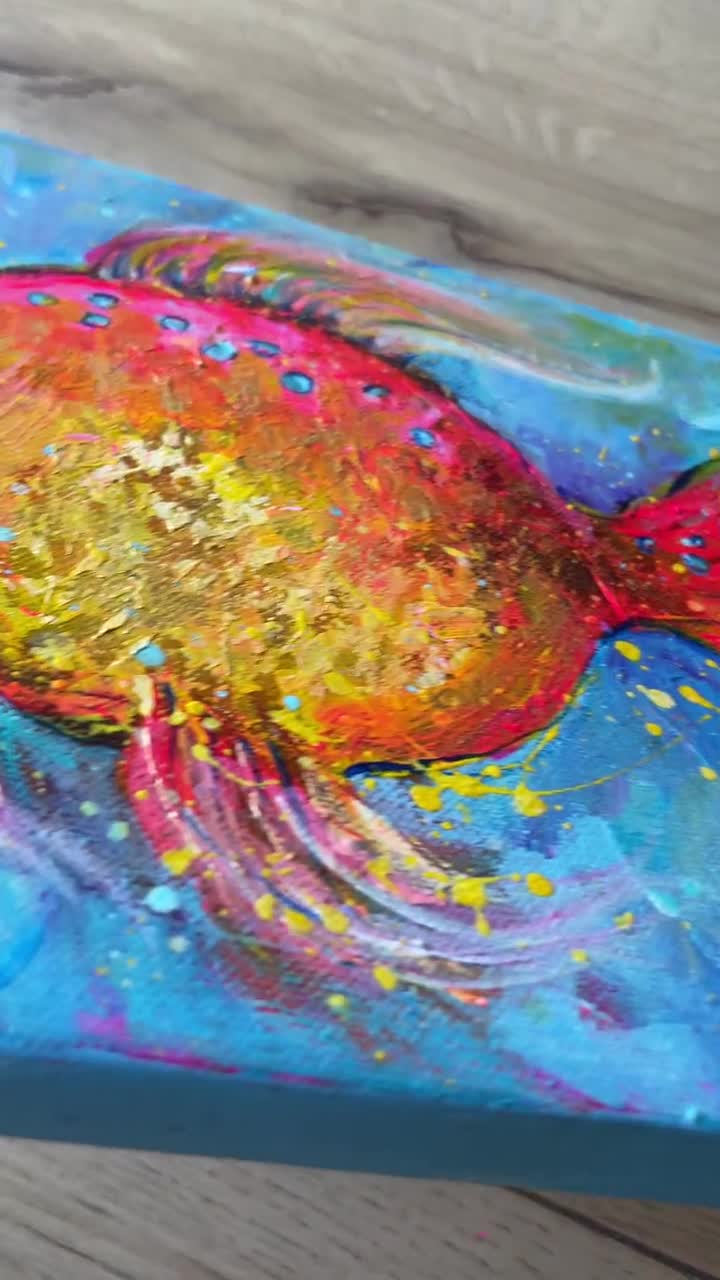 金魚の絵画 壁飾り ギフト 現代アート作品 ハッピーフィッシュアート