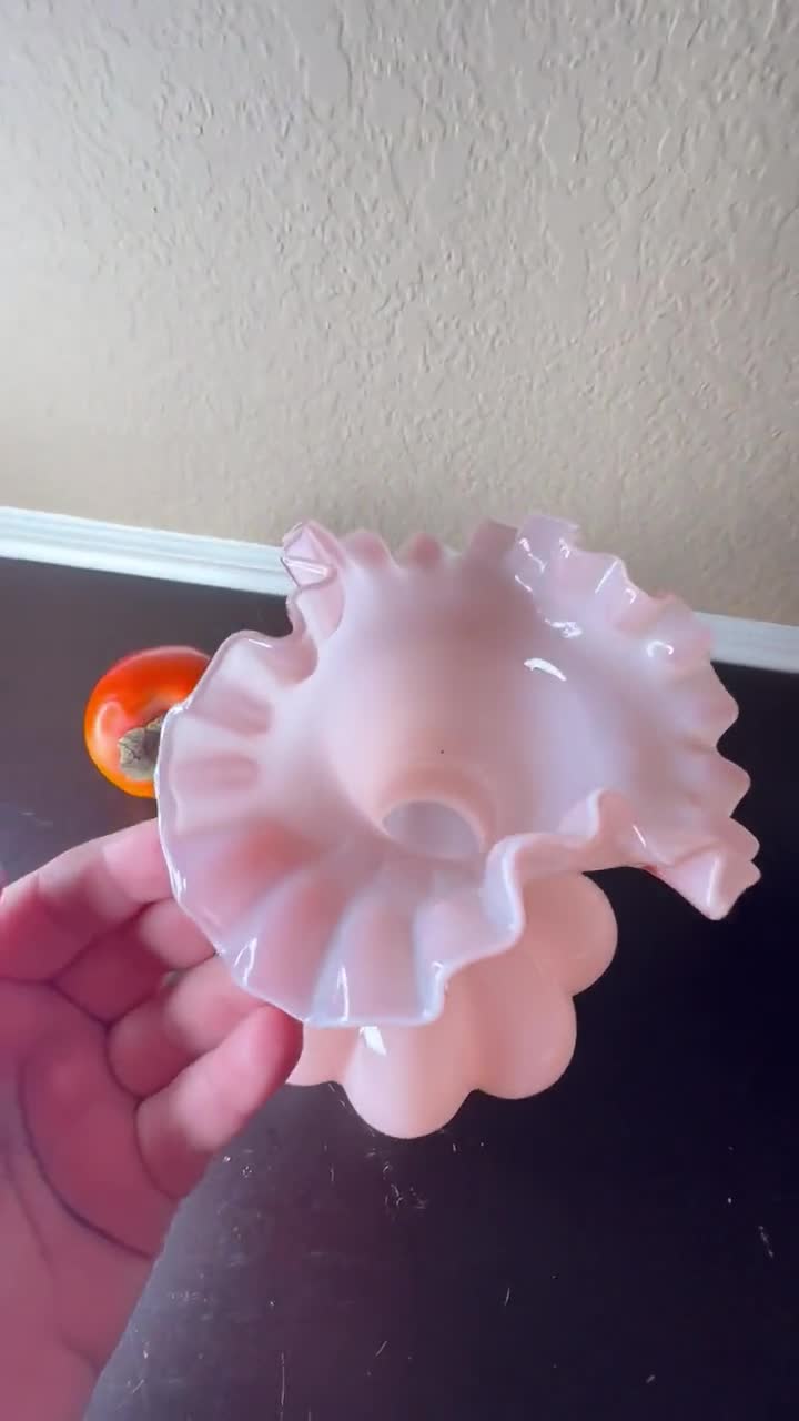 Vintage Fenton Art Glass 8” Dusty Rose Pink Overlay Melon Vase W