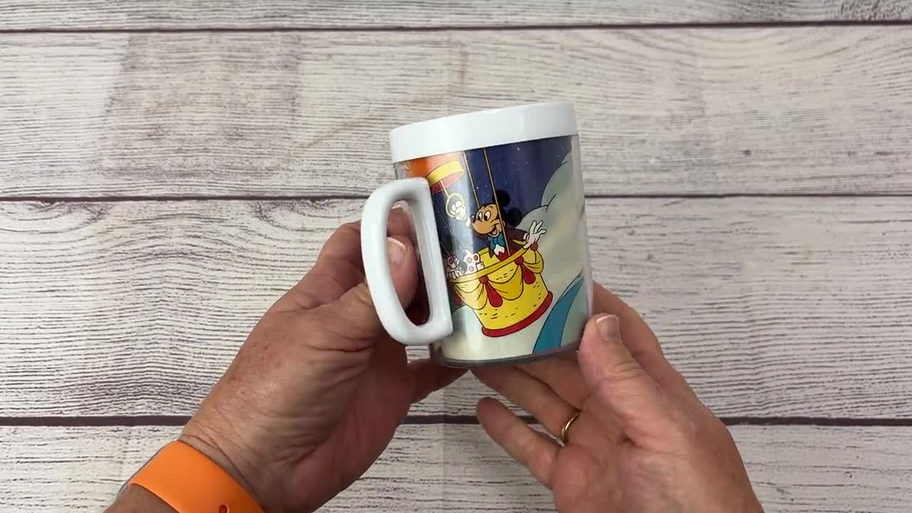 1985 Disneyland Souvenir Plastic Thermoserv Mug With Mickey Mouse