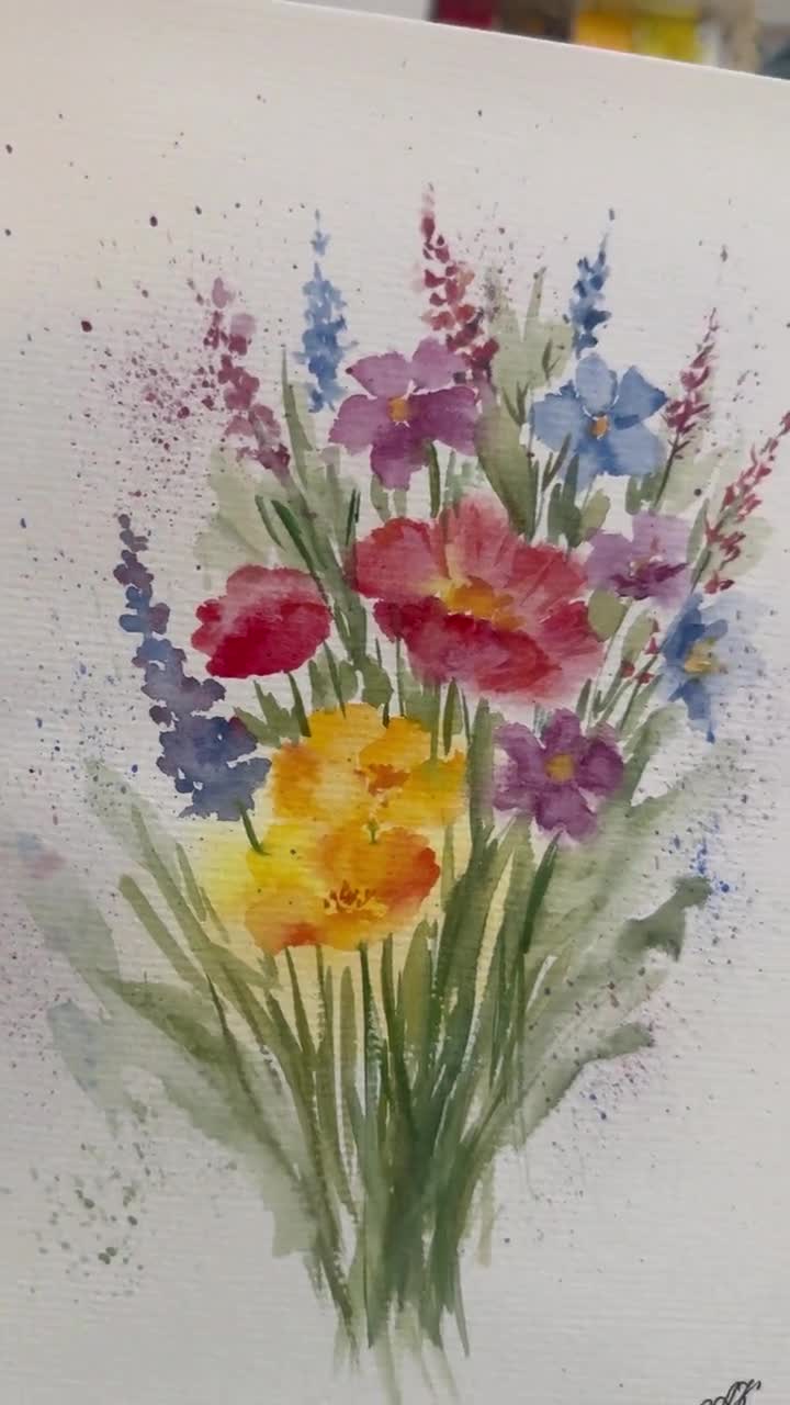 オリジナルの野花の水彩画：草原の花のアート（8x6インチ） - Etsy 日本
