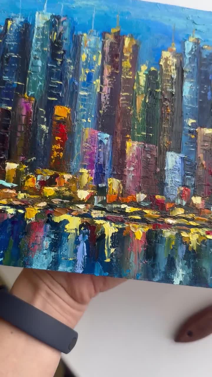ニューヨークの街並みの絵画：オリジナル・インパスト・ナイト