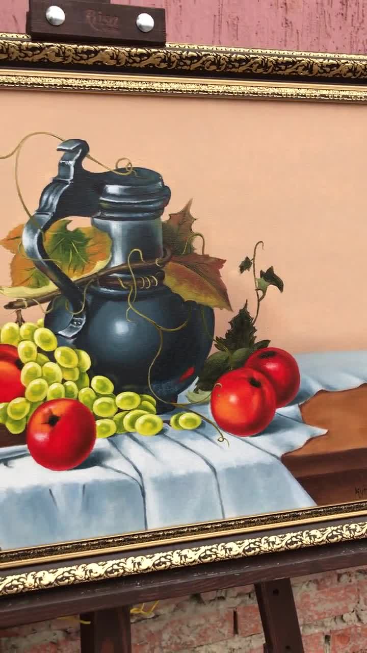 静物画 果物 油絵 オリジナル ウクライナ作品 古典的な果物の絵画 静物