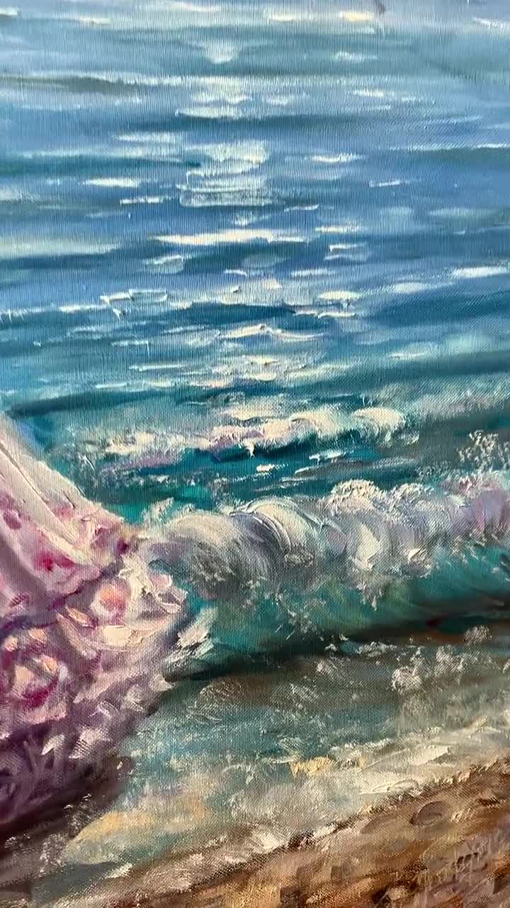 ビーチガールの油絵 海辺の女性 ウォールアート 彼女へのロマンチック