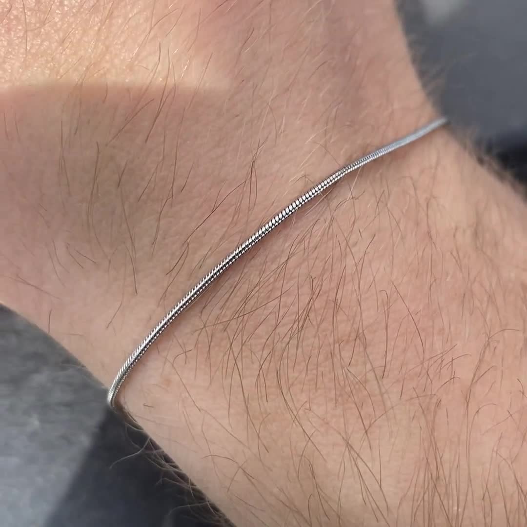 シルバーブレスレット メンズ、メンズブレスレット 細幅1mm スネーク