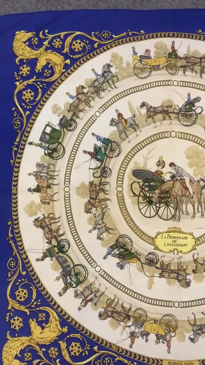 Vintage Hermes La Promenade De Longchamps Scarf, Authentic Hermès
