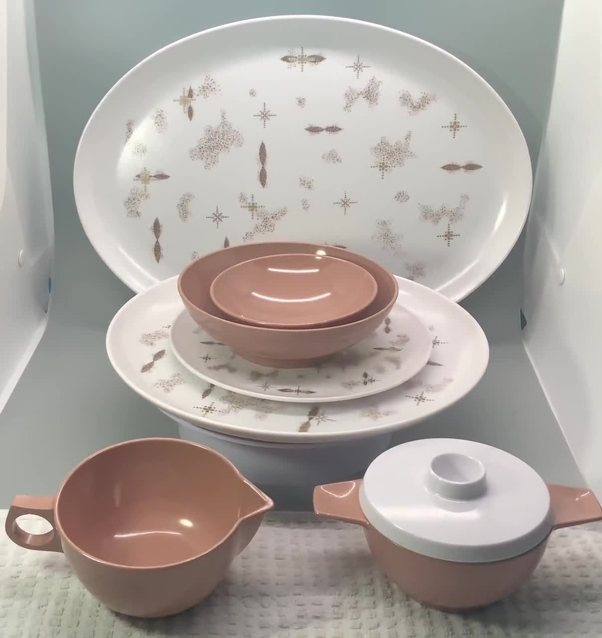 Vintage Melmac Dinnerware Set Atomic Starburst Mid Century