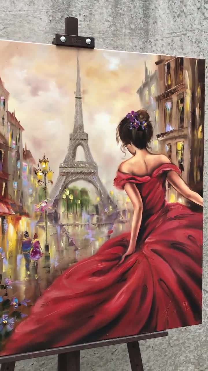 painting of a lady in a red dress Cinderella on Canvas: Emily Paris Artwork, Elegant Woman in Wall Art BFCMDAY2_50