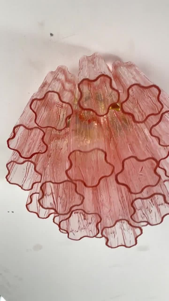 Murano-Deckenleuchte Ø 35 cm – Rosa Glas, mundgeblasen, Italien – individuell anpassbare Lampe