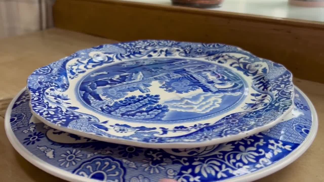 Vintage Copeland Spode Blue Italian Octagonal Sandwich Plate W25cm