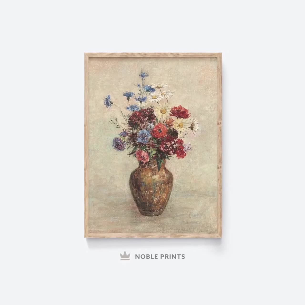 ヴィンテージの花瓶の油絵、印刷可能、植物、デジタルダウンロード