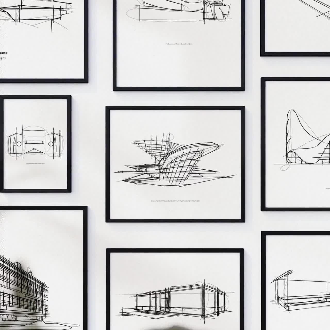 Set of 10 Iconic Architects Masterpieces Sketch Print Set: Modern